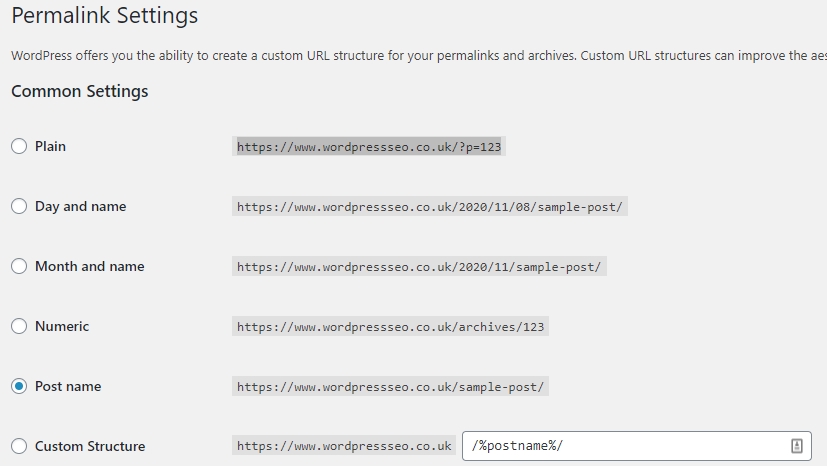 WordPress Permalinks Settings