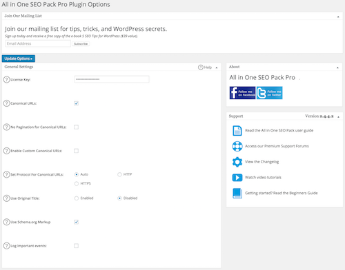 all in one seo pack options